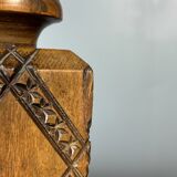 Midcentury brutalist wood turned table lamp in the style of Charles Dudouyt