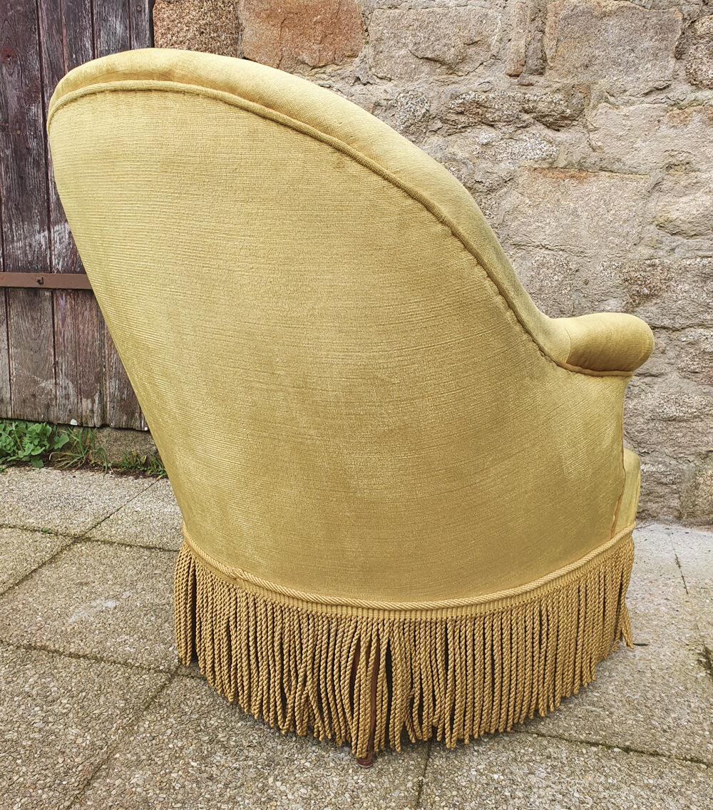 Fauteuil crapaud Style Napoléon III ocre jaune vintage, années 40