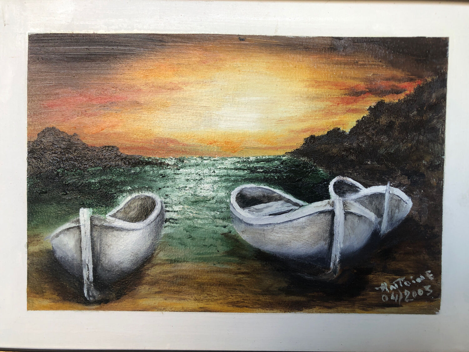 Painting oil antoine barques seaside + gilded wood frame #a220