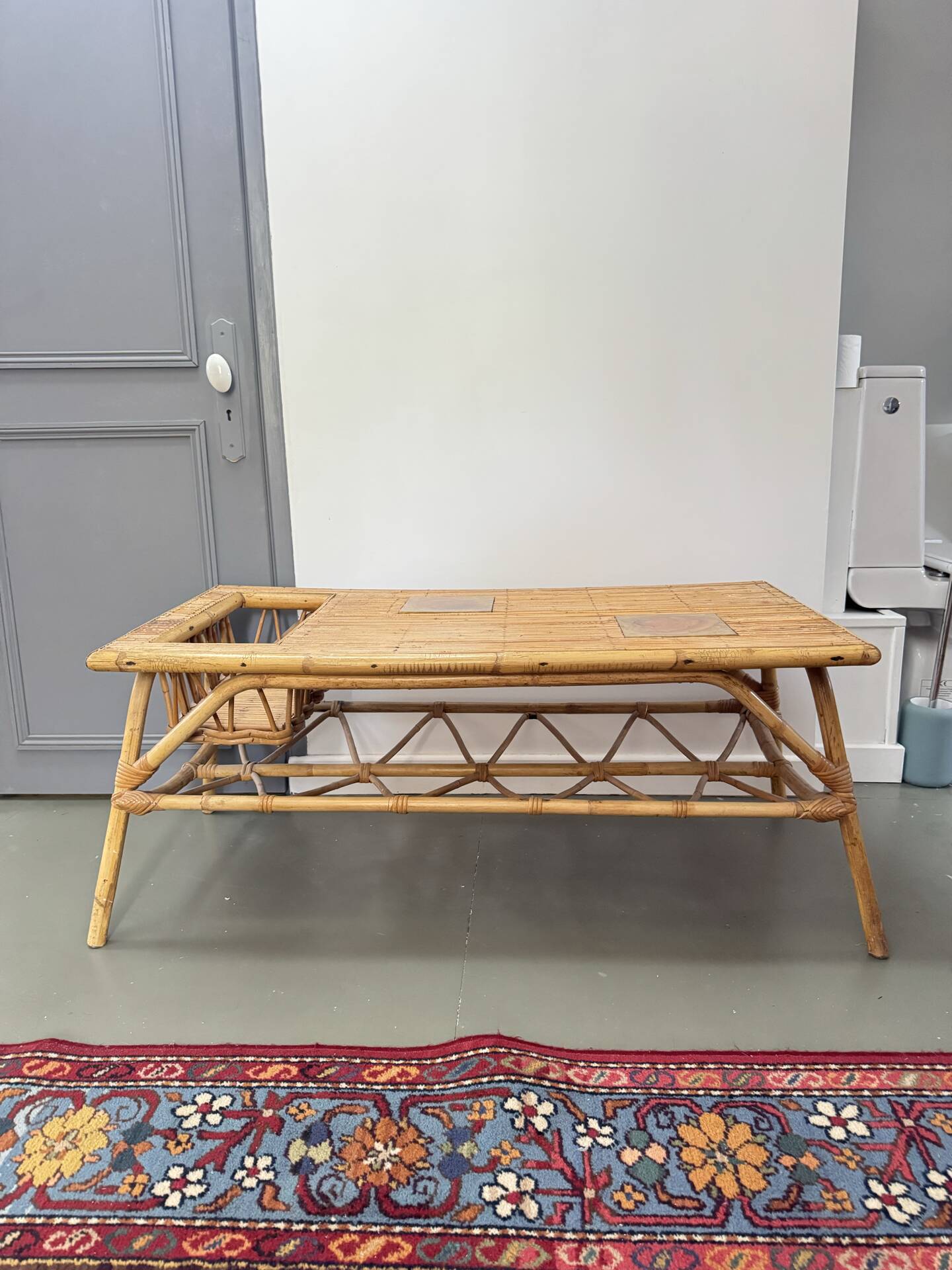 Table basse vintage en rotin