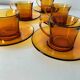 5 vintage amber Duralex cups and saucers