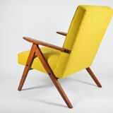 Fauteuil vintage original restauré des années 60, jaune, teck