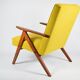Fauteuil vintage original restauré des années 60, jaune, teck