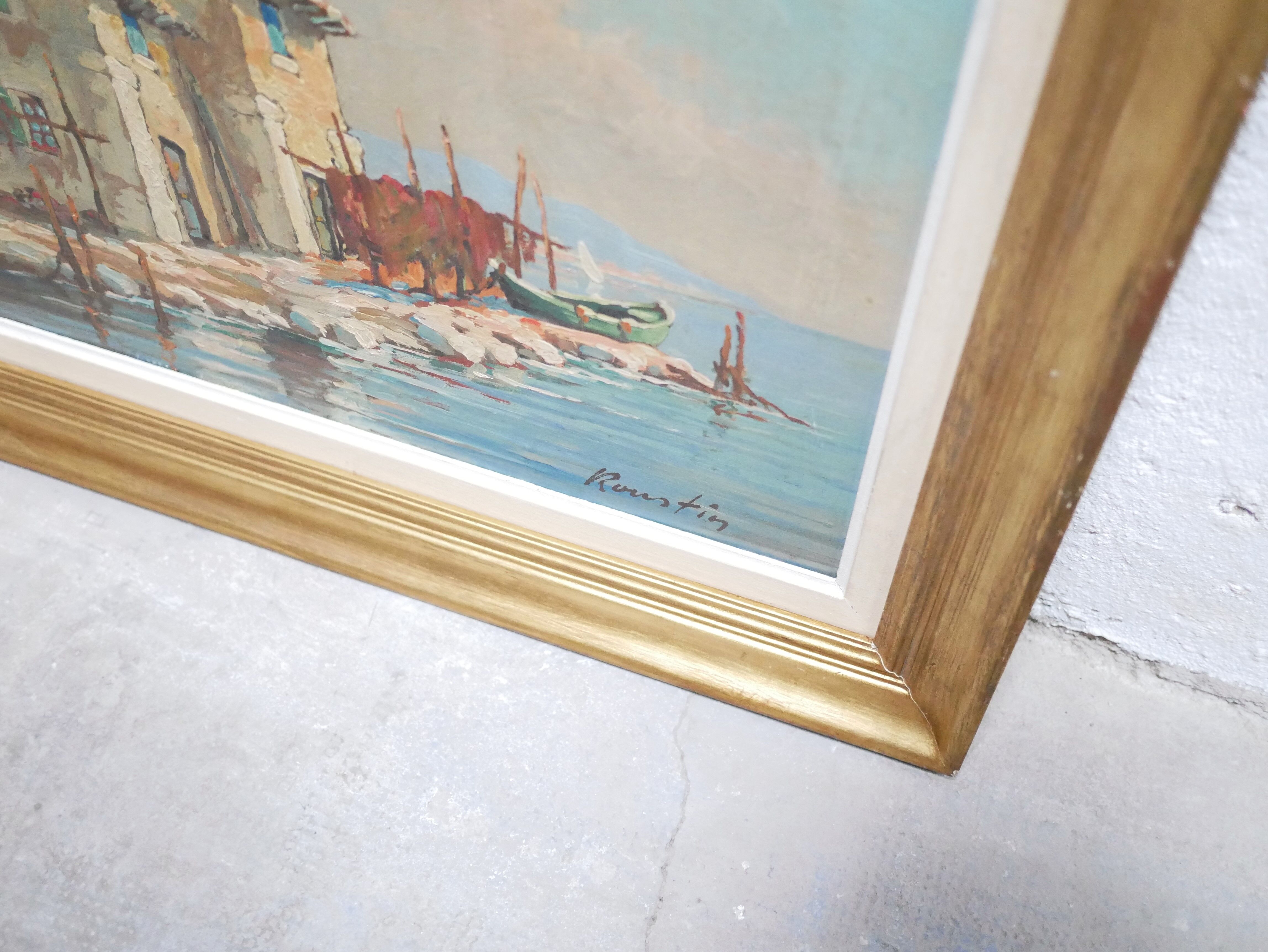 Old painting, oil on panel signed Roustin