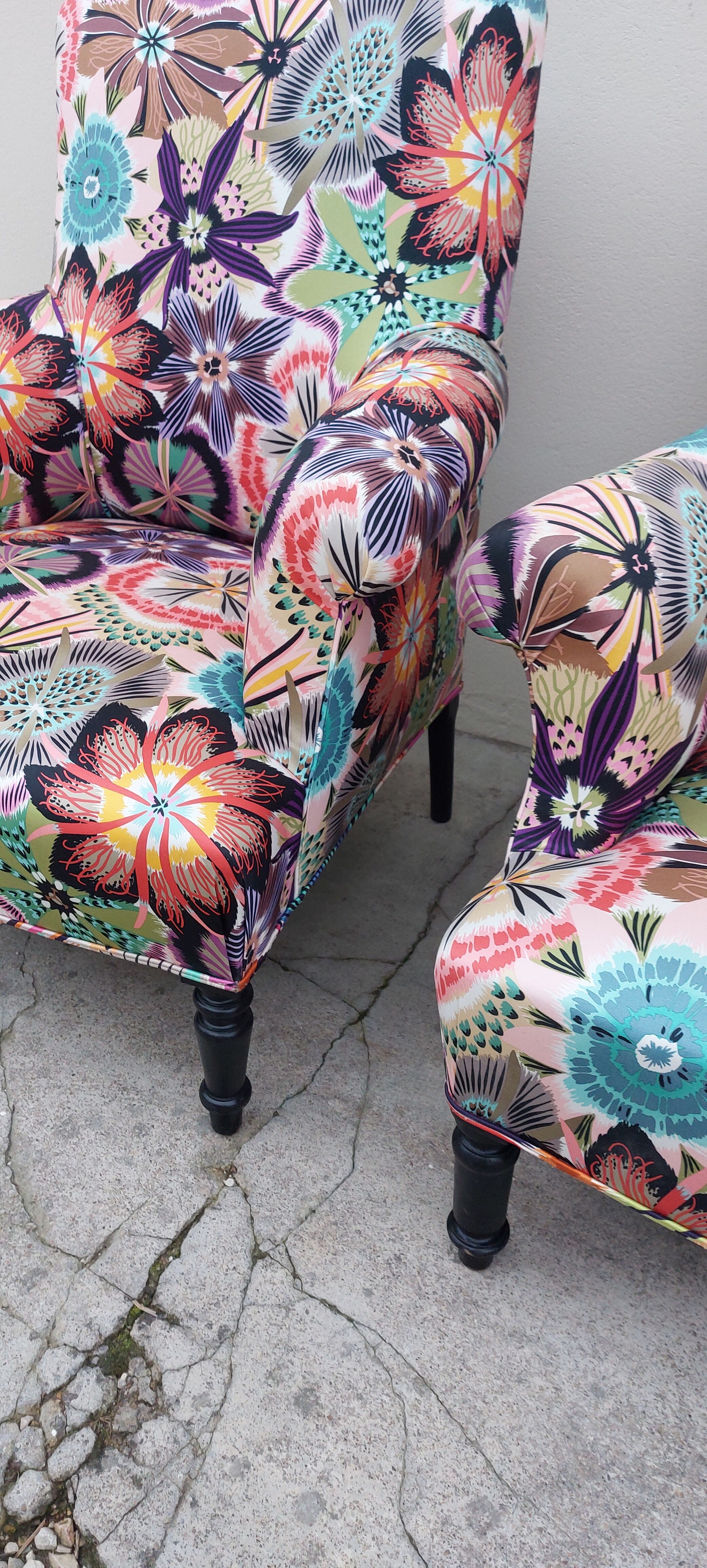 Pair of toad armchairs Napoleon III tapestry missoni italy