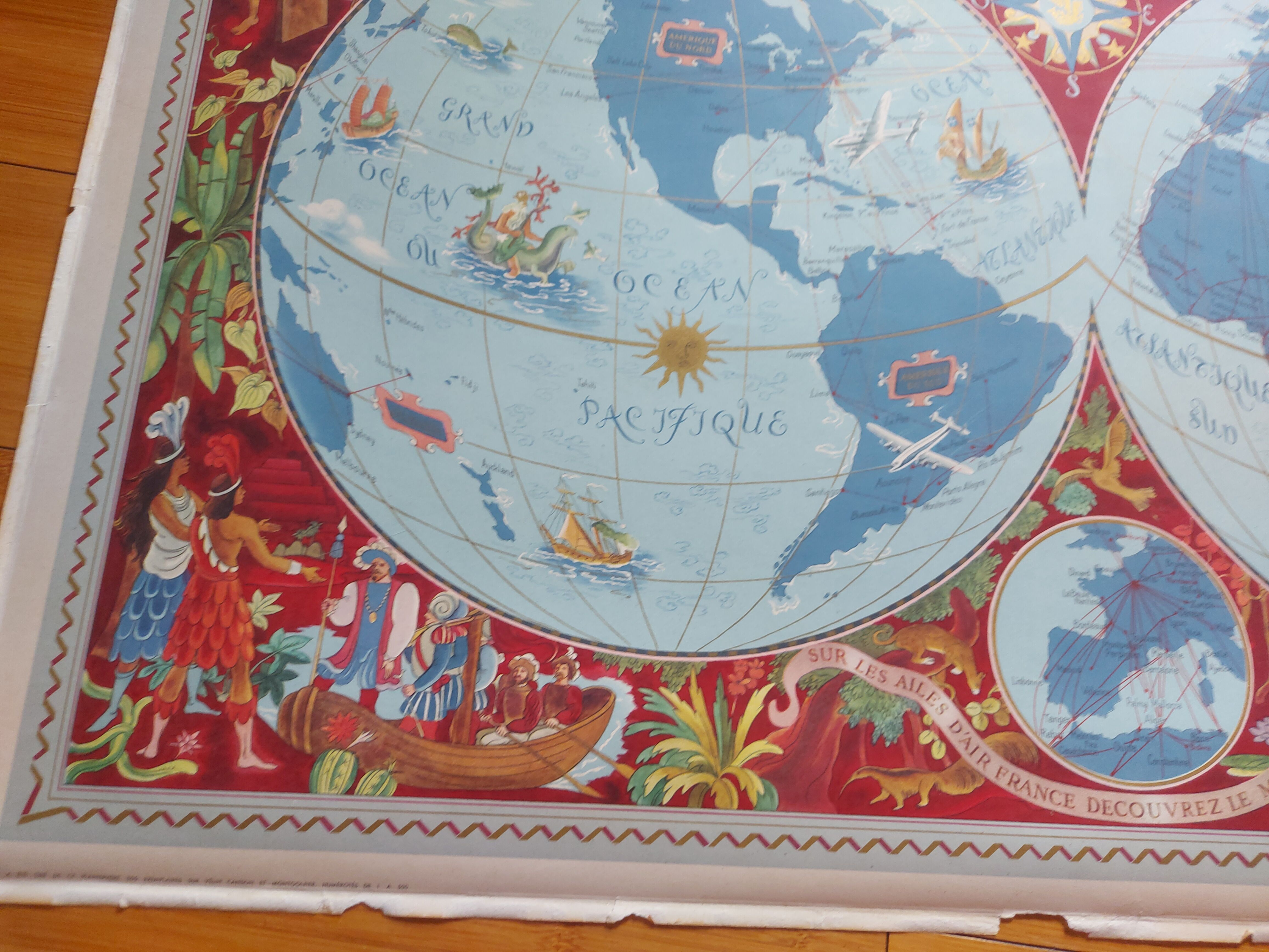 Poster, planisphere airline " air france " printing perceval