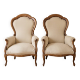 Pair of Voltaire armchairs in wood and gingham fabric.