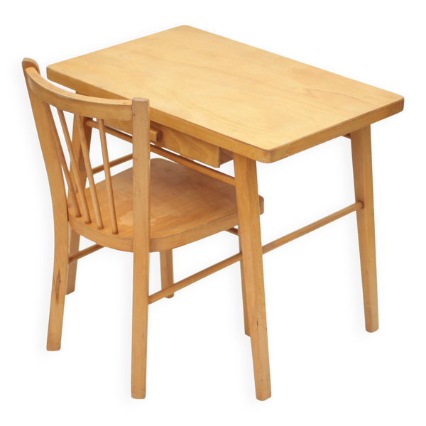 Bureau Baumann vintage, bureau enfant bois avec chaise, bureau avec tiroirs