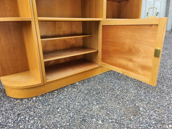 Buffet, bibliothèque vintage en chêne et rotin