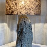 Brutalist vintage stone lamp from the 1970s, raw art.