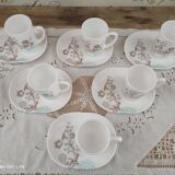Set of 6 ARC FRANCE espresso coffee cups and undercups with location for sweets