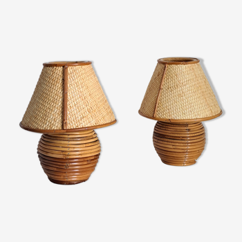 Paire de lampes en bambou et osier