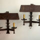 Pair of mid century patinated iron outdoor wall lights, 1960