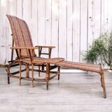 Ancienne chaise longue en rotin et osier, vers 1930