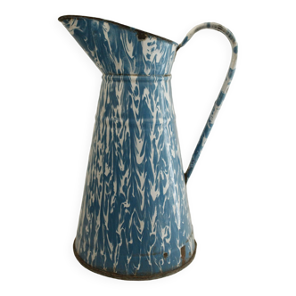 Vintage enamelled metal pitcher - blue and white