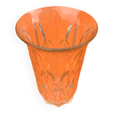 Vase de style art déco  verre moulé transparent / décor géométrique