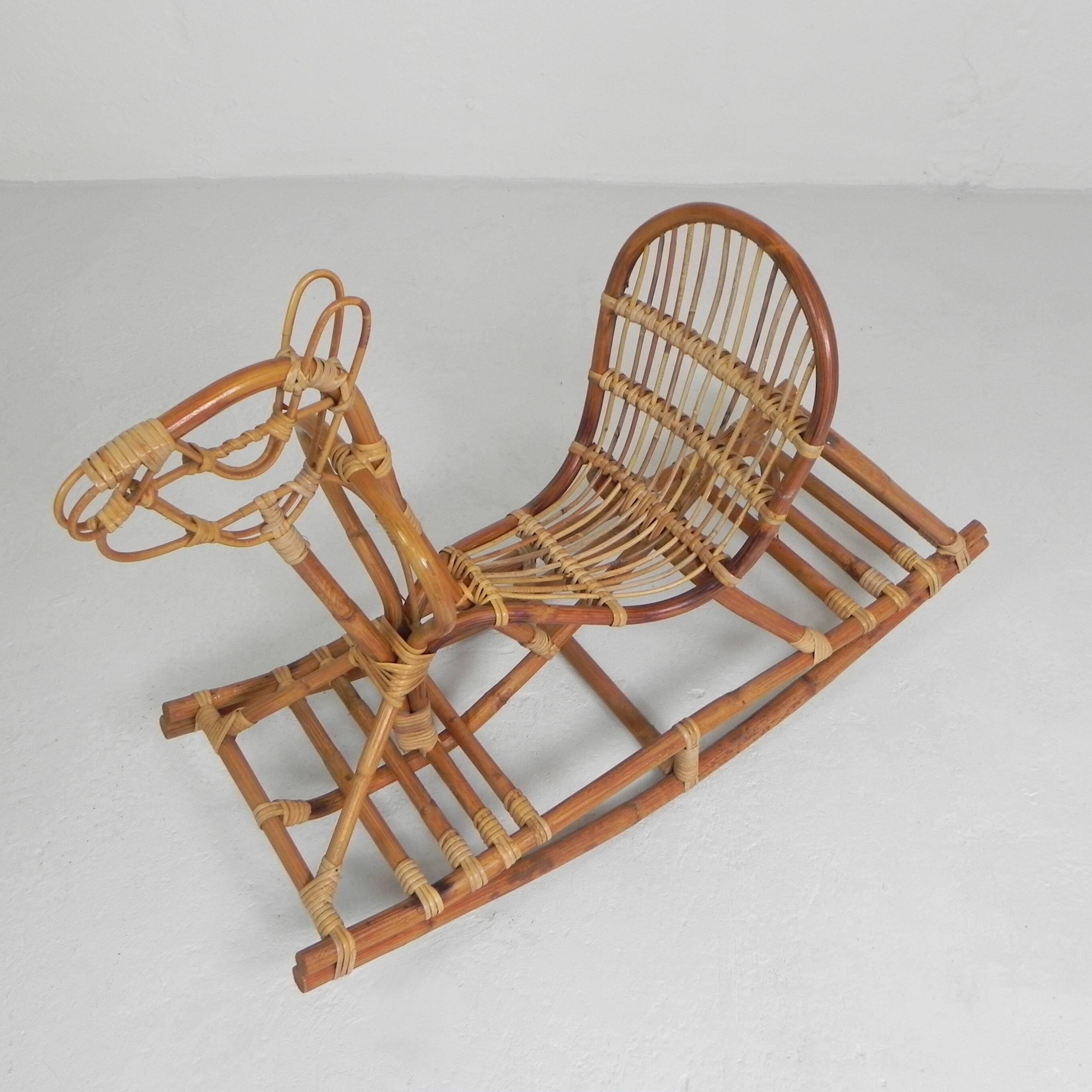 Vintage bamboo rocking horse, 1960s