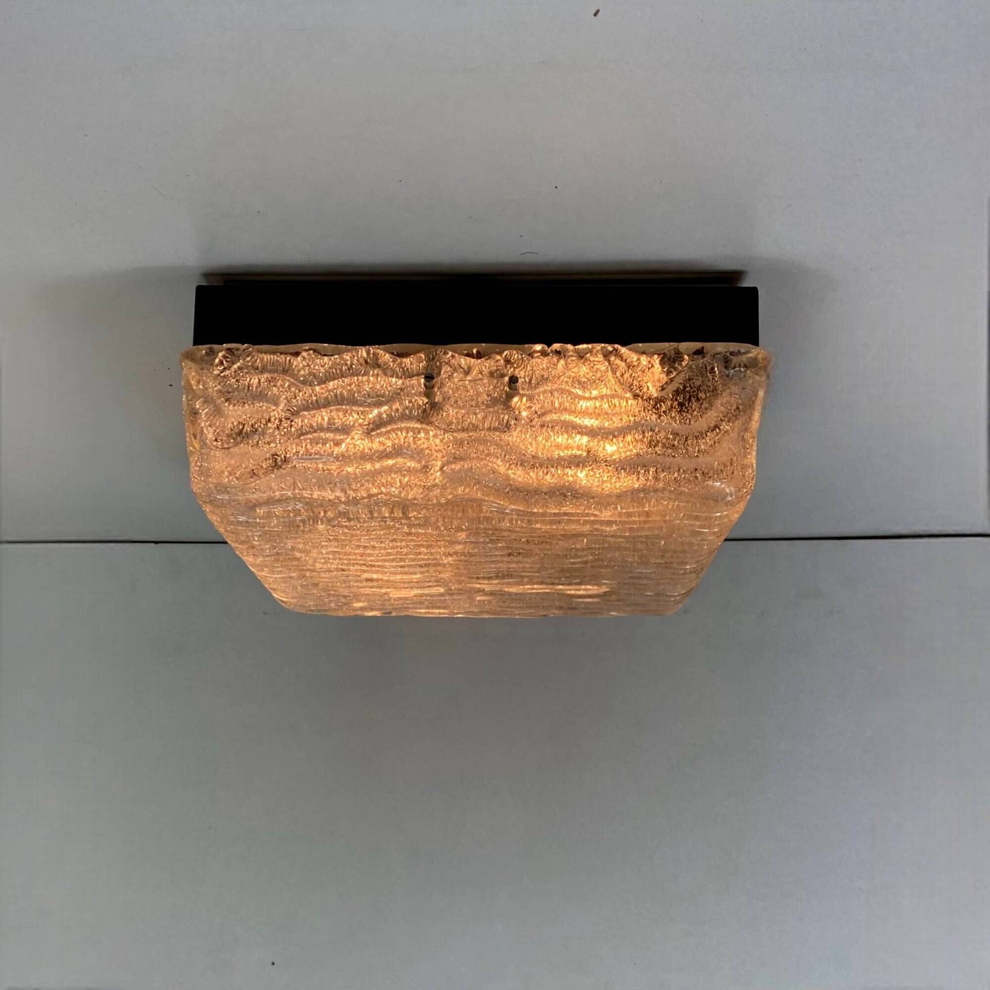Very large ceiling light in thick textured glass 1960 Kalmar old light fixture LAMP-7044