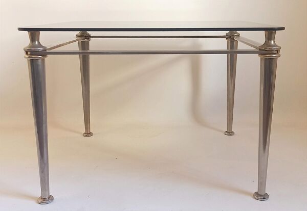 Table basse acier et verre trempé Années 70