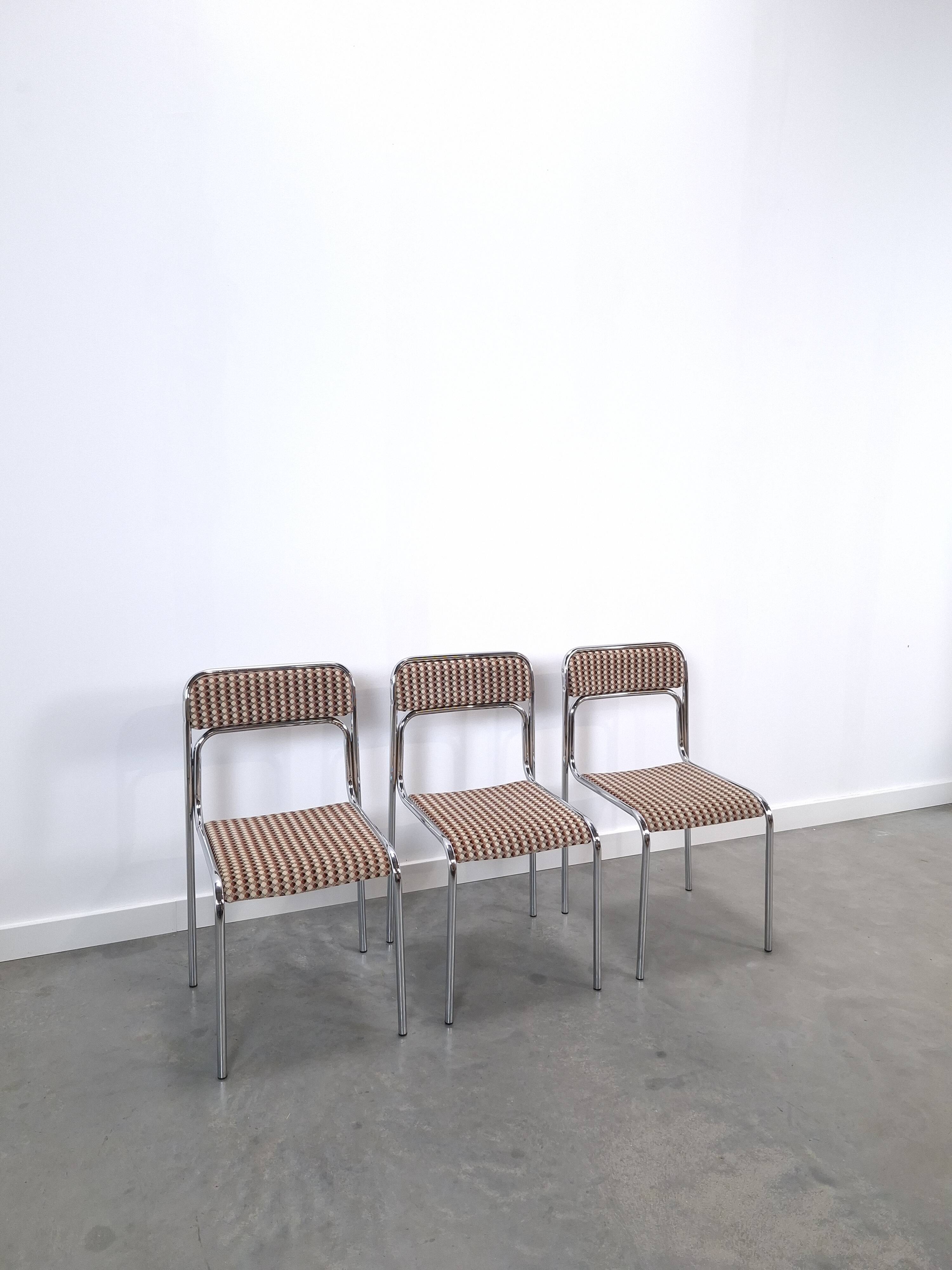 Space Age set 3x Bauhaus chromen buisframe stoelen
