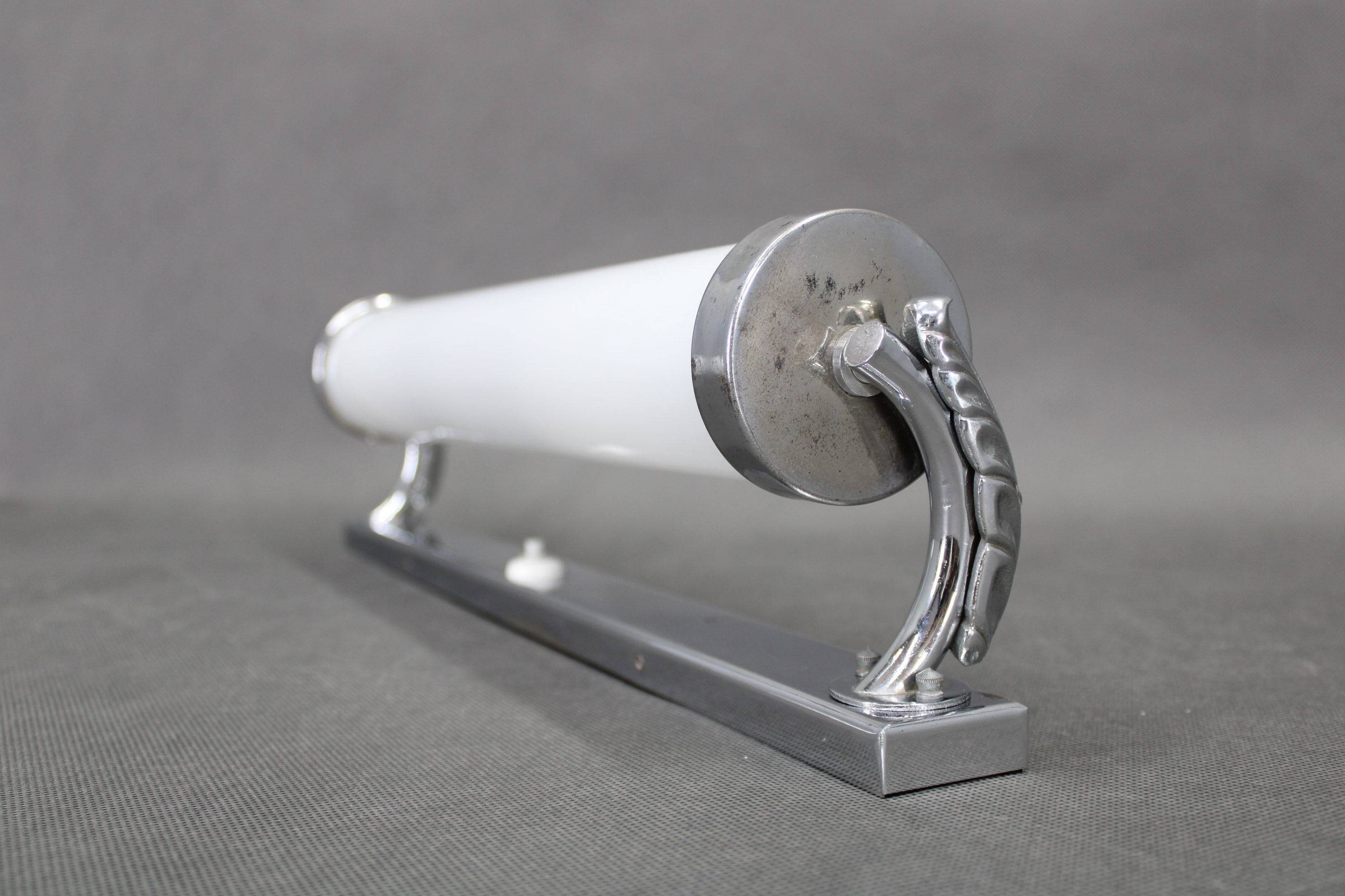 Czechoslovak Bauhaus Art Deco chrome tubular wall light with milk glass