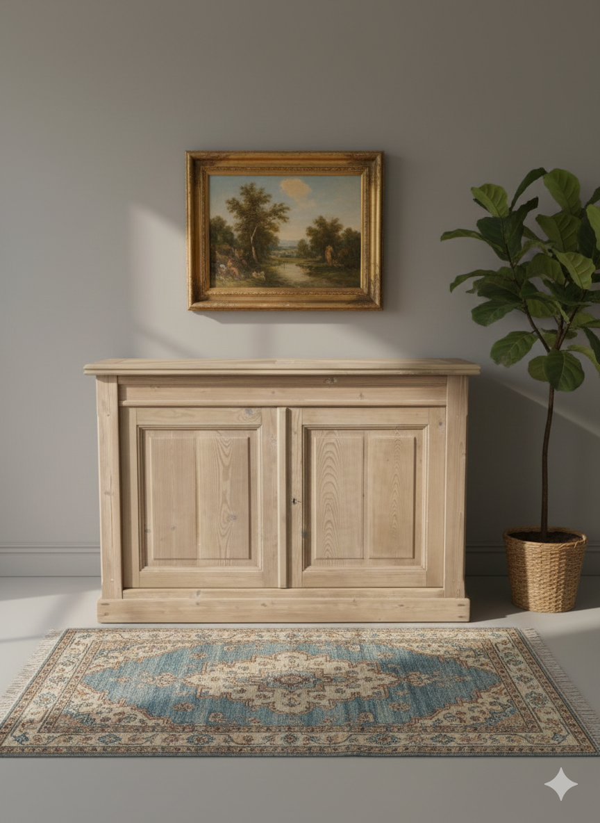 19th-century buffet in solid fir with a chevron top (shallow)