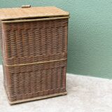 Woven wicker laundry basket