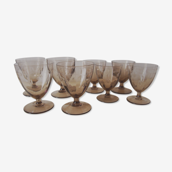 Set 8 engraved smoked glasses