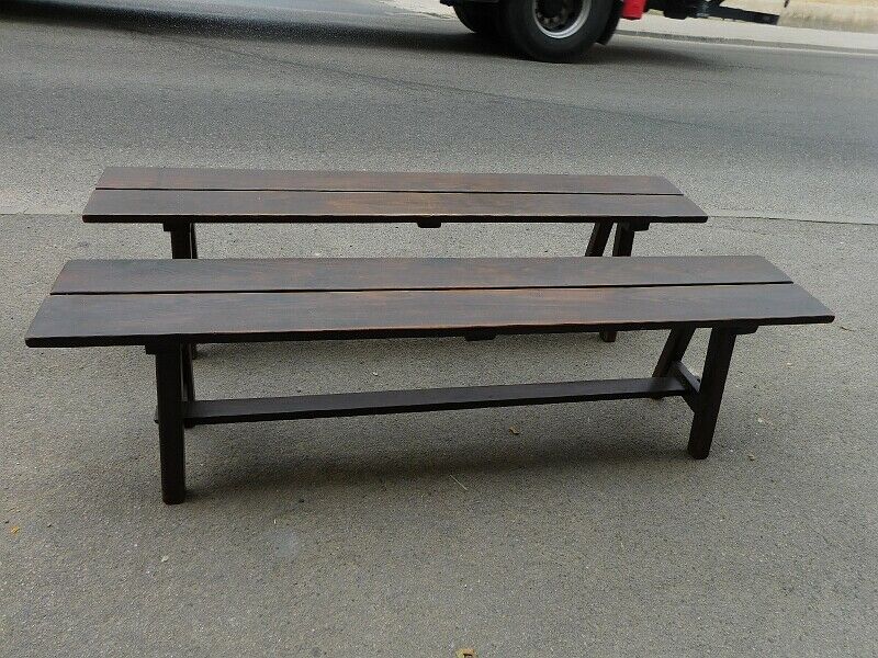 Pair of old solid wood benches