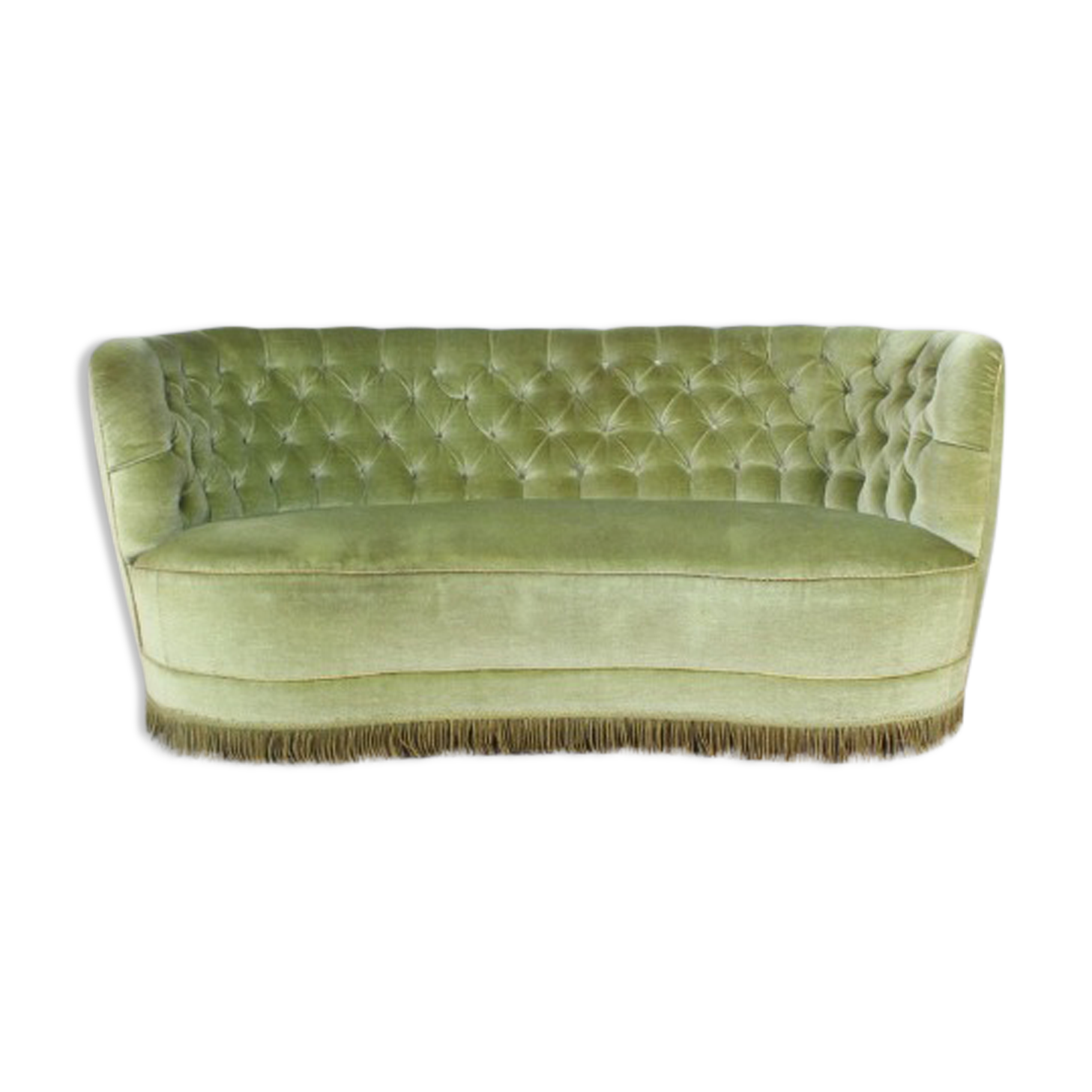 Danish curved green button sofa from the 1940s