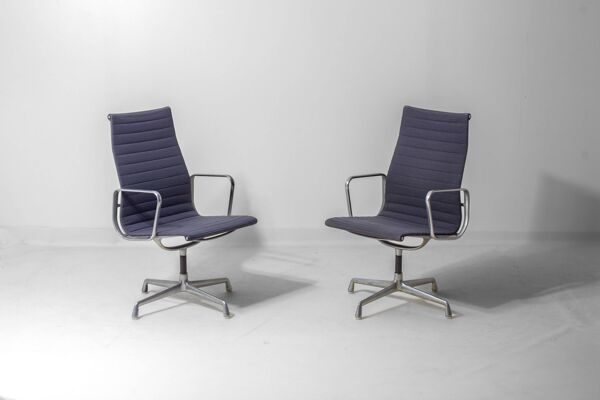 Ensemble de 6 chaises de bureau Herman Miller EA109 en tissu bleu-gris, années 1980