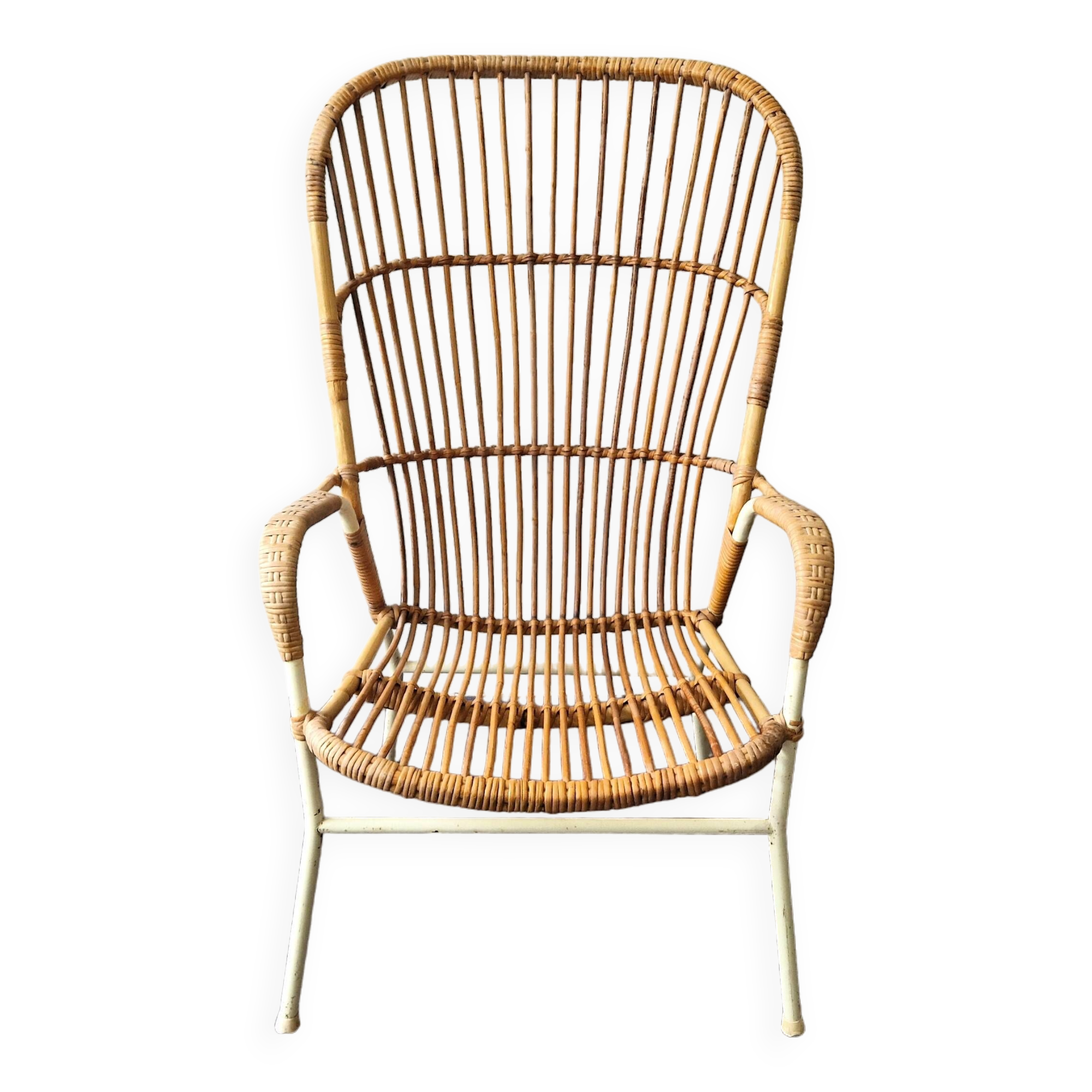 Rattan high back chair with white frame for Rohé Noordwolde, The Netherlands 1960's
