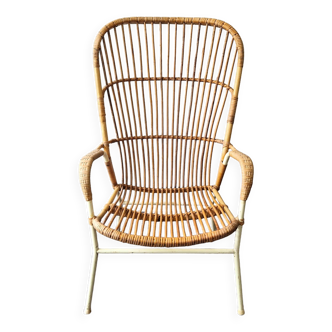 Rattan high back chair with white frame for Rohé Noordwolde, The Netherlands 1960's