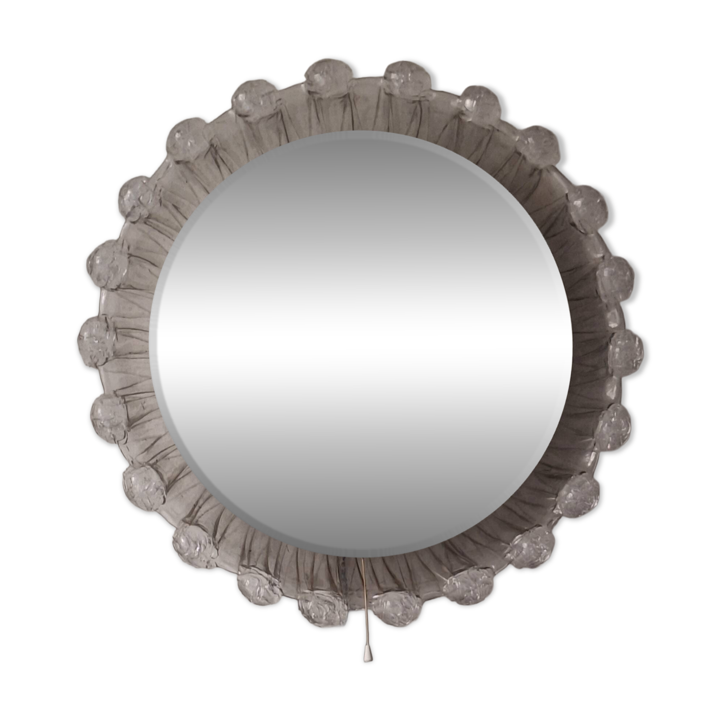 Large circular Boho wall lights with mirror in melted ice acrylic, 1970s