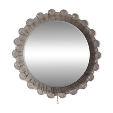 Large circular Boho wall lights with mirror in melted ice acrylic, 1970s
