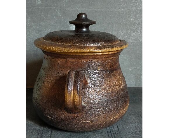 Ceramic covered pot by Jean Marais signed, Vallauris 80s