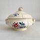 Small vintage ivory earthenware tureen with flowers, Digoin Sarreguemines