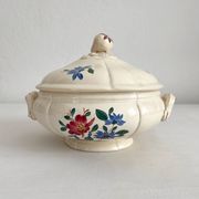 Petite soupière en faïence ivoire fleurs Digoin Sarreguemines vintage