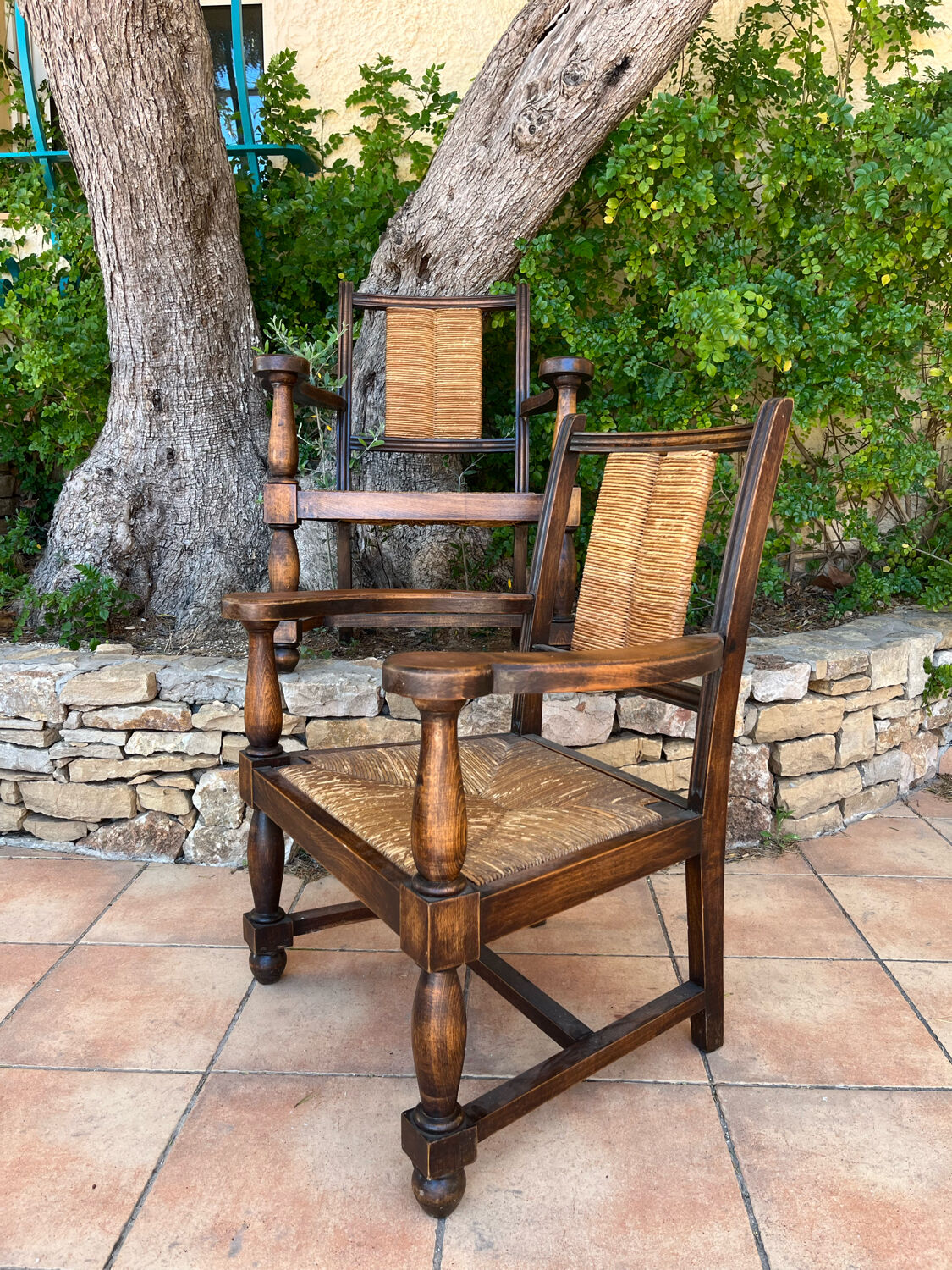 Pair of neo-Basque armchairs from the 1950s