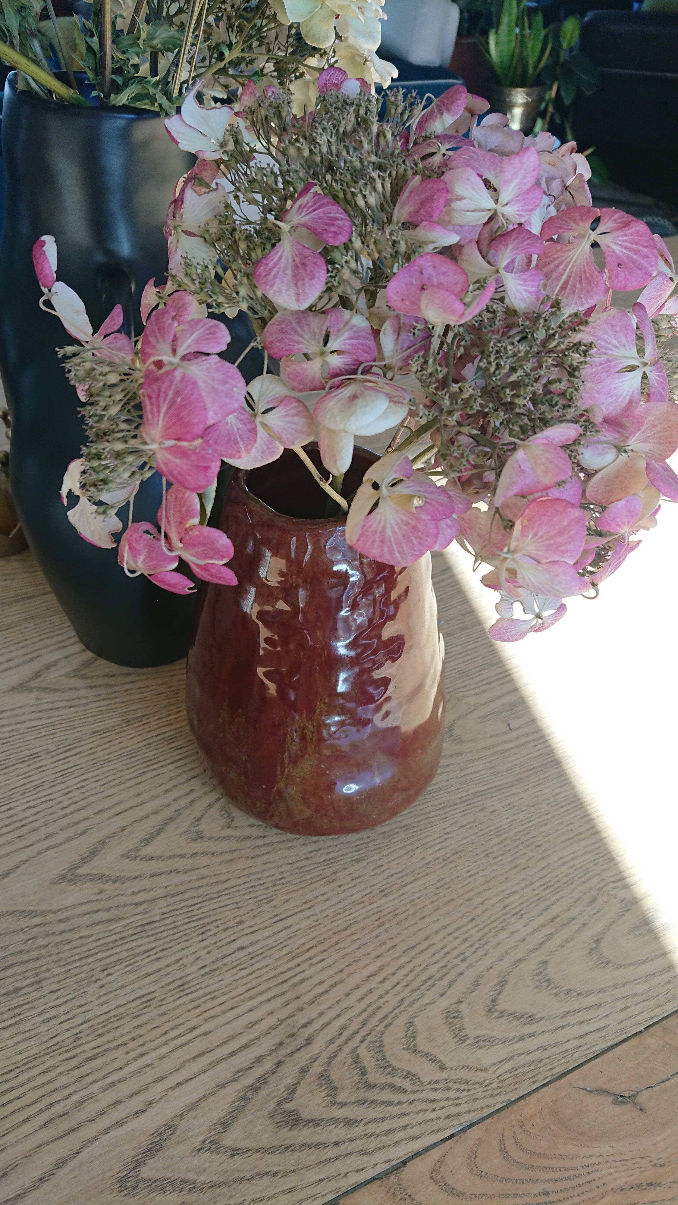 Burgundy enamelled brutalist vase