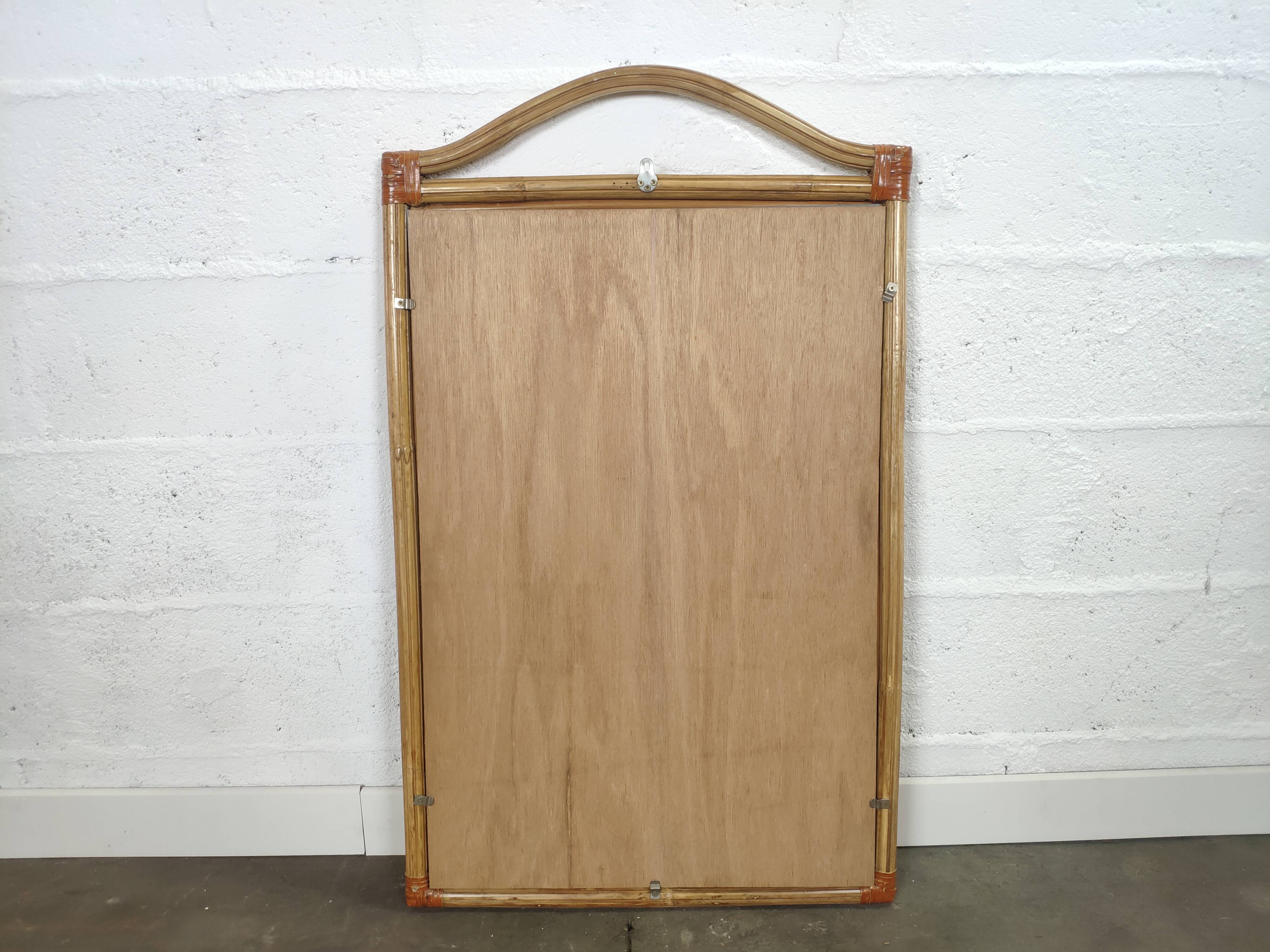 Rattan mirror and leather 100x60