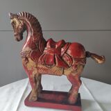 Ancienne statue cheval en bois polychrome 26 cm x 7 cm