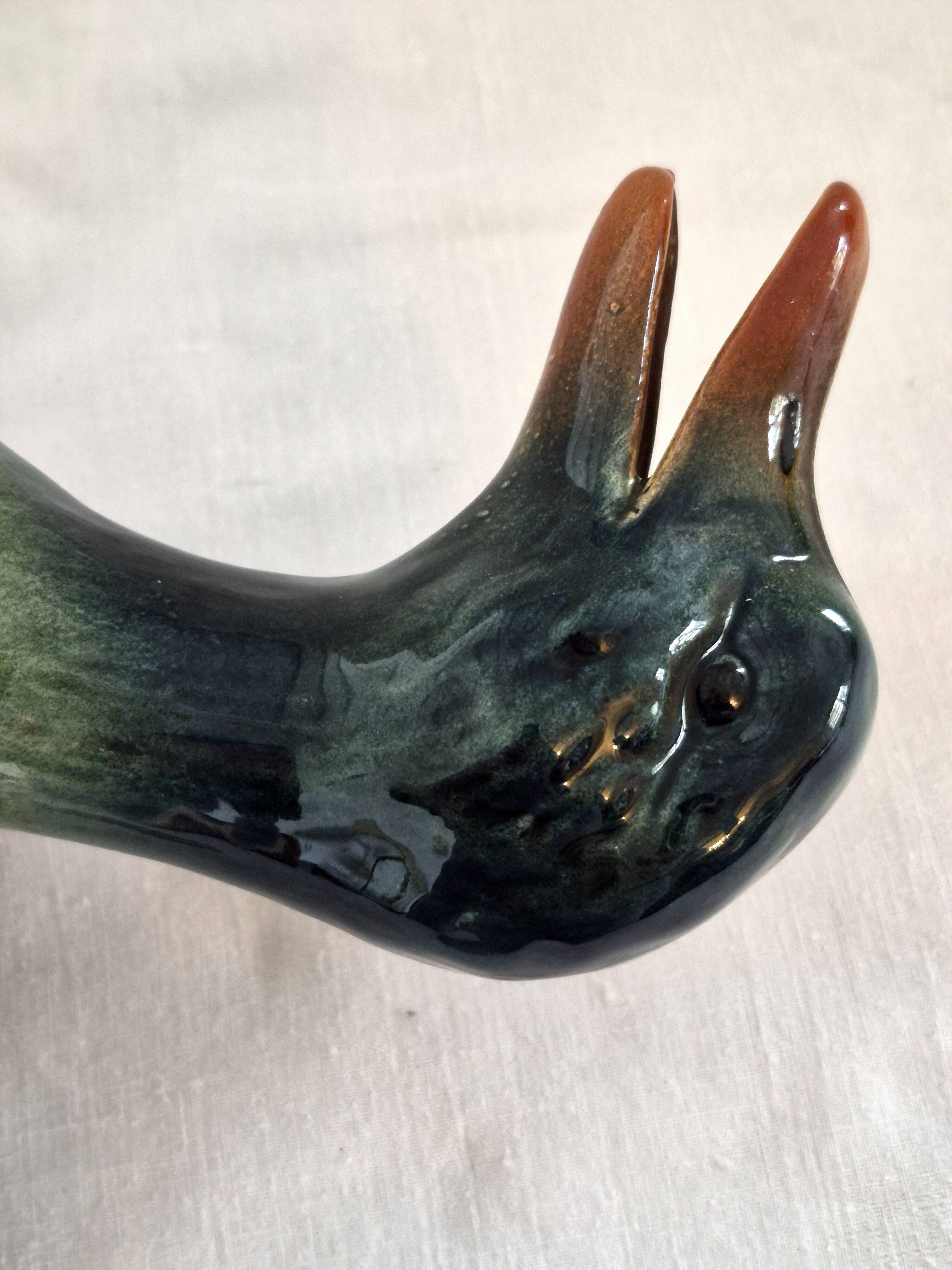 Zoomorphic pitcher barbotine Saint Clément Mallard Duck A028