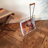 Vintage gold metal magazine rack and wooden handle