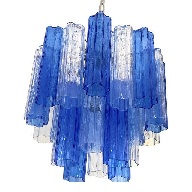 Contemporary sky- blue and blue "tronchi" murano glass sputnik chandelier