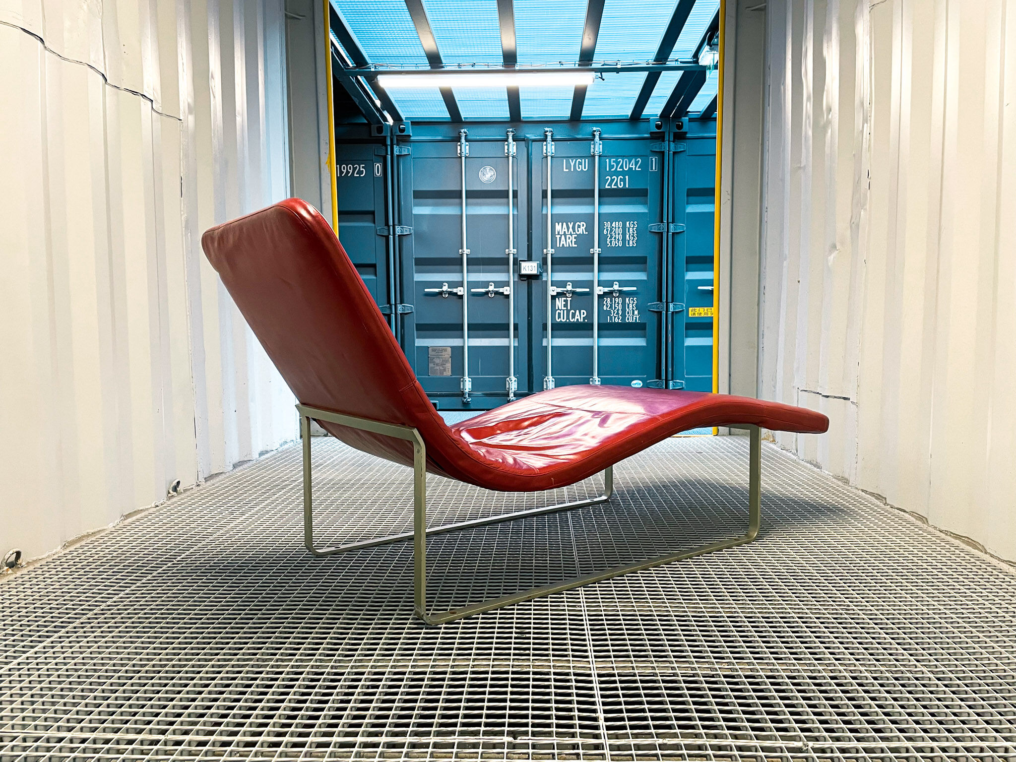 B&B Italia red leather lounge chair by Jeffrey Bernett