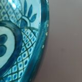 barbotine style salad bowl with blue floral pattern