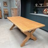 Grande table de ferme en chêne massif pieds croisés (rénovée)