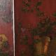 Antique English red leather hand-painted chinoiserie room divider/ screen