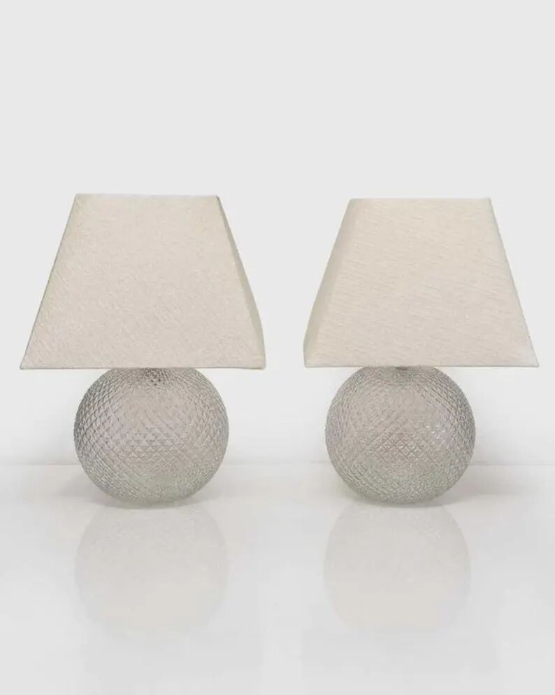 Set of 2 glass table lamps with diamond pattern.